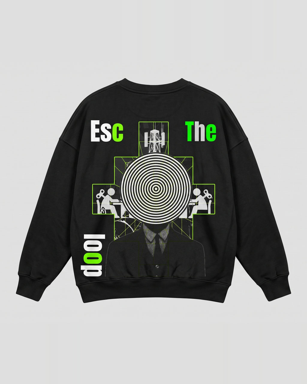 Black Oversized Sweatshirt with Escape The loop Back Print