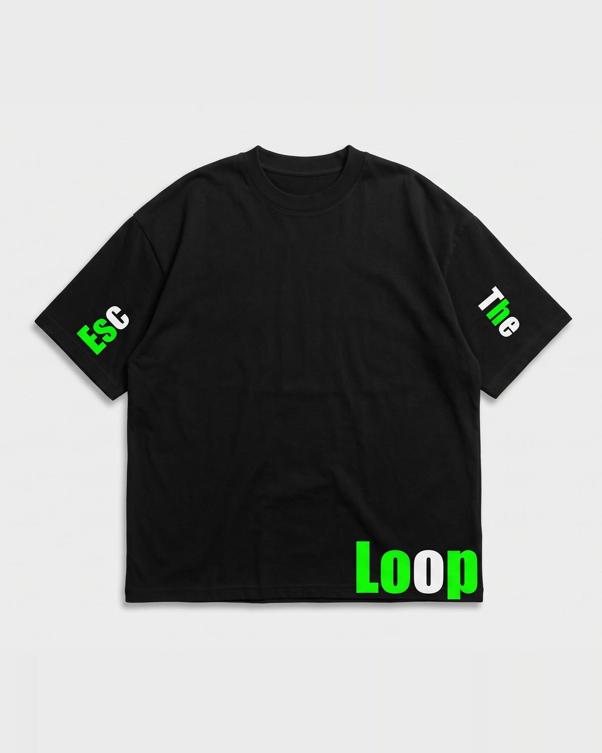 Black Oversized T-Shirt with Escape The loop Back Print