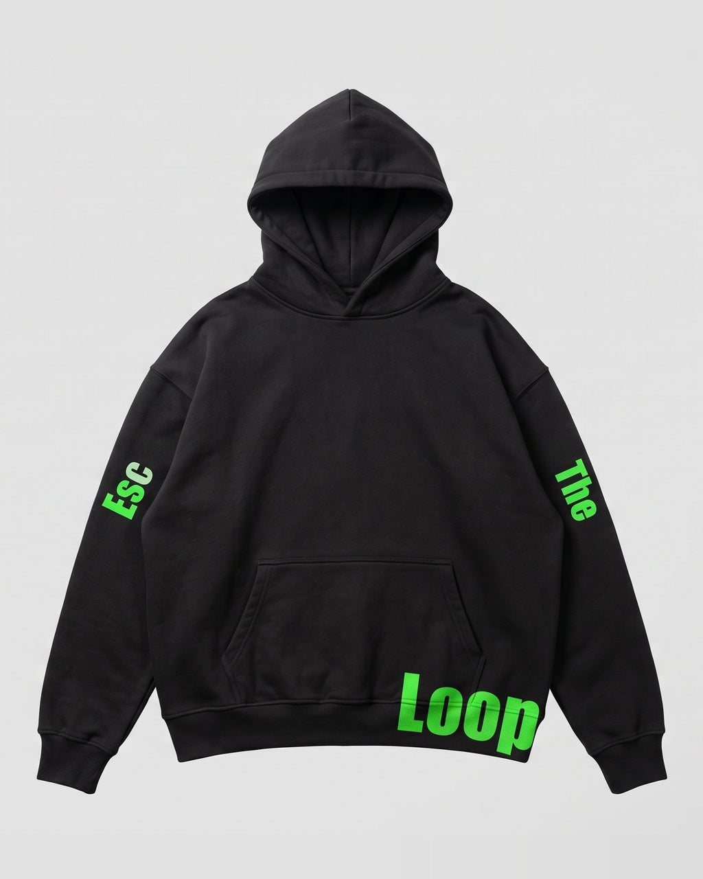 Black Oversized Hoodie with Escape The loop Back Print