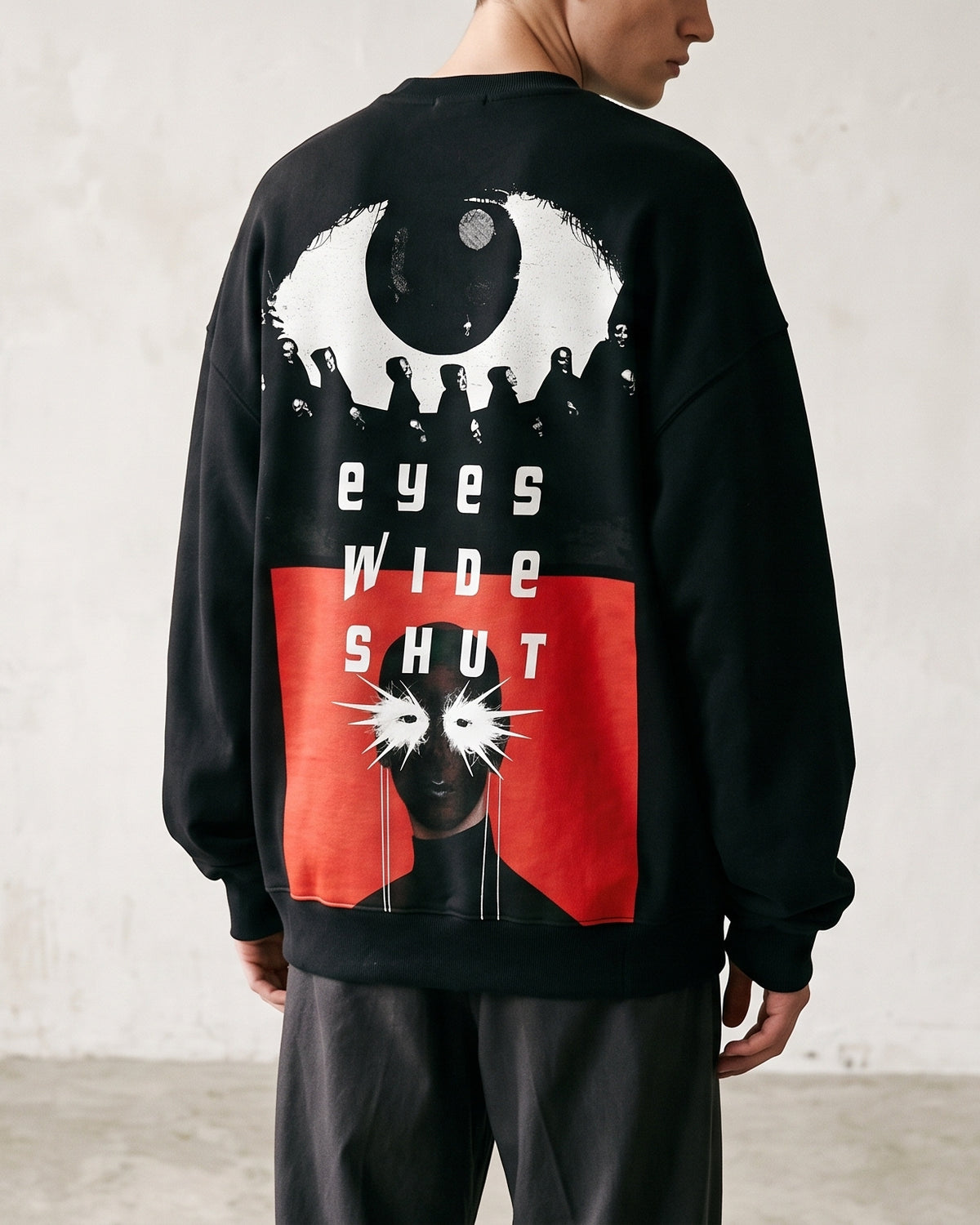 Black Over Sized Sweatshirt with Eyes Wide Shut Back Print