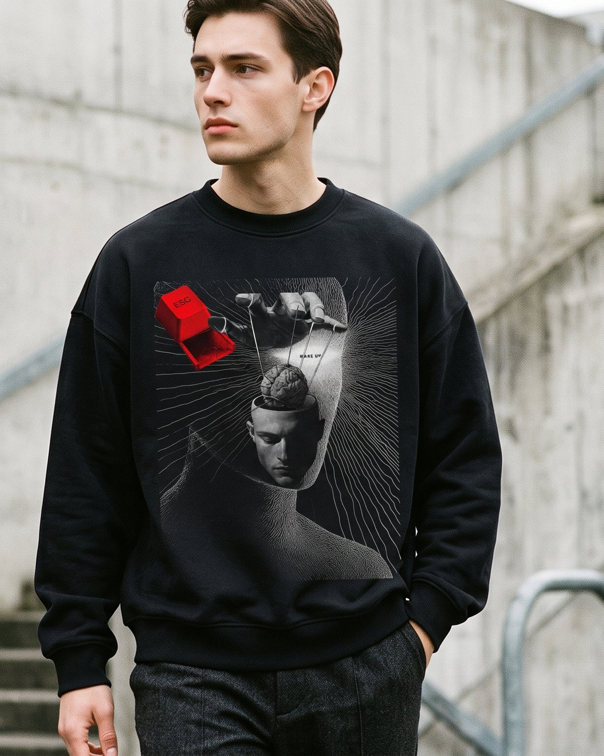 Black Oversized Sweatshirt with Brainwash Back Print