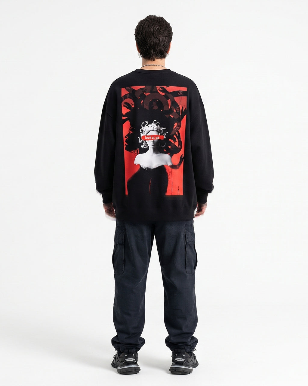 Black Over Sized Sweatshirt with Medusa GG Print