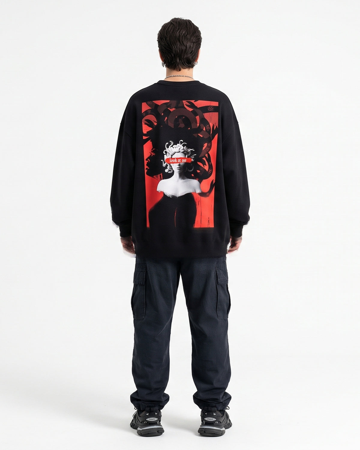 Black Over Sized Sweatshirt with Medusa GG Print