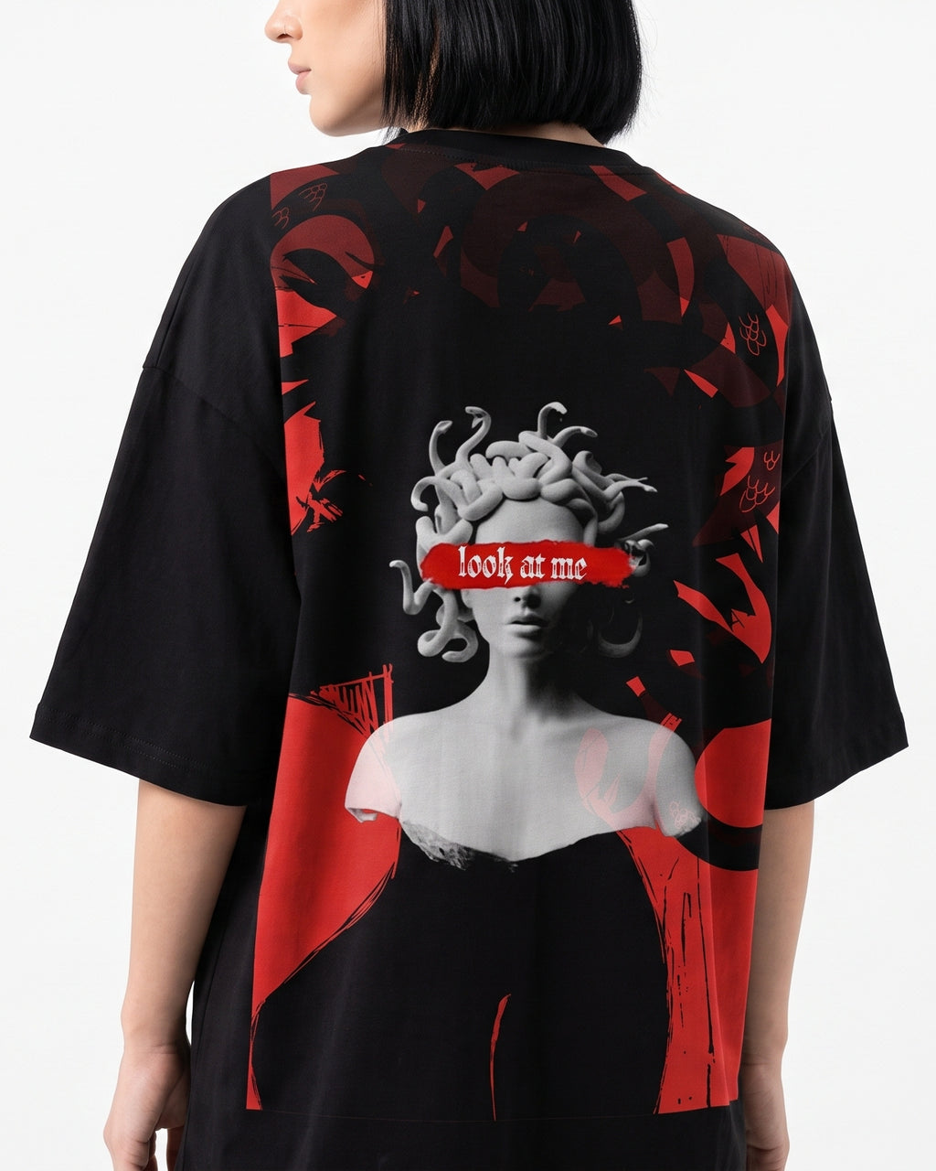 Black Over Sized T-Shirt with Medusa GG Print