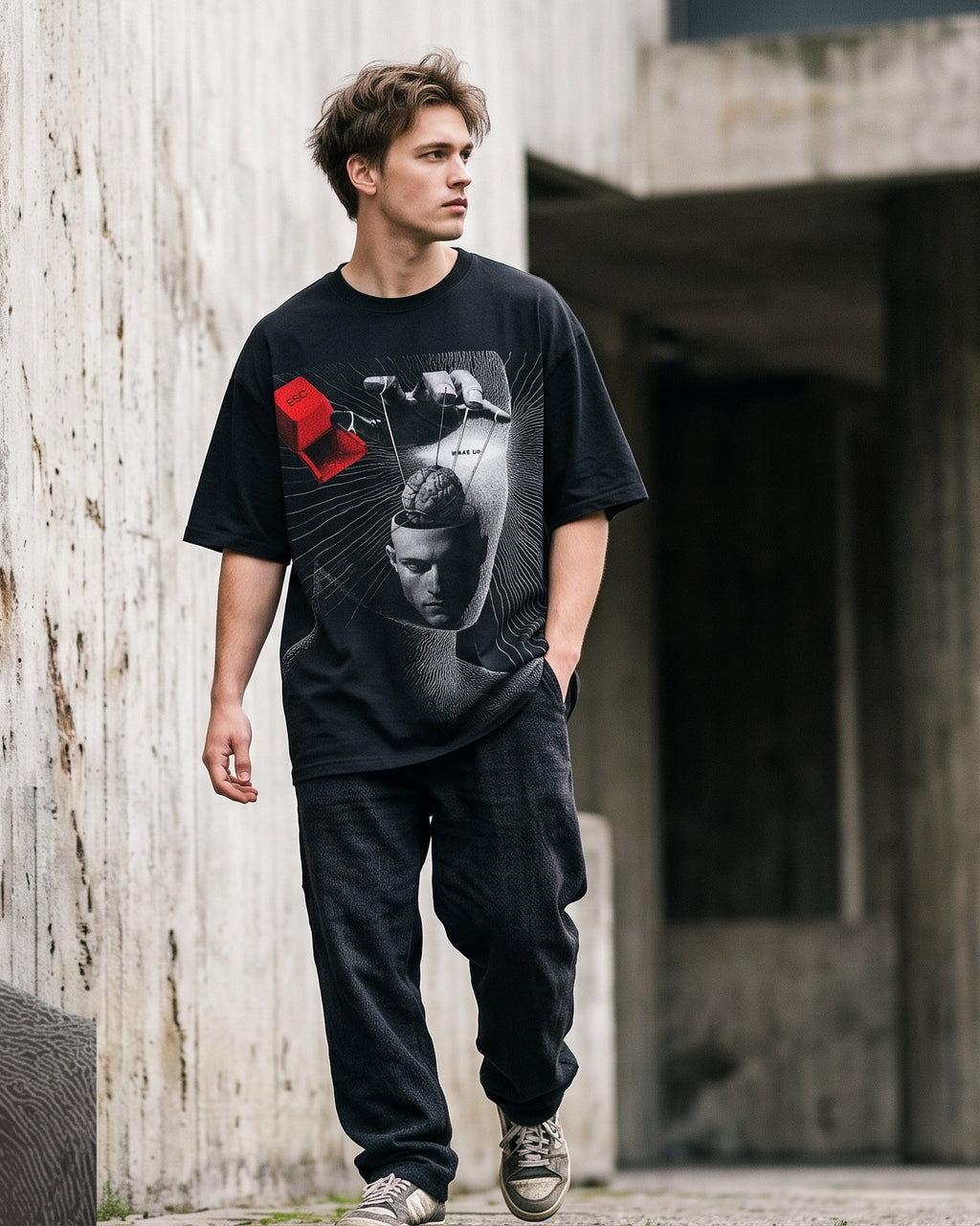 Oversized T-Shirt with Brainwash Back Print