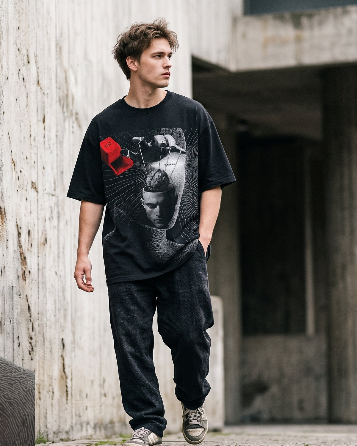 Oversized T-Shirt with Brainwash Back Print