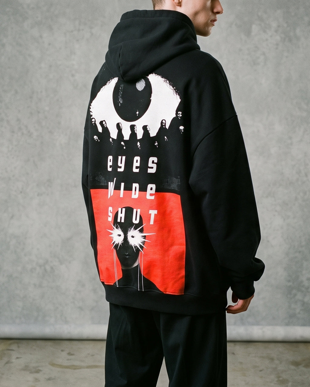Black Over Sized Hoodie with Eyes Wide Shut Back Print
