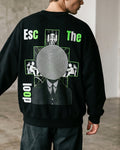Black Oversized Sweatshirt with Escape The loop Back Print